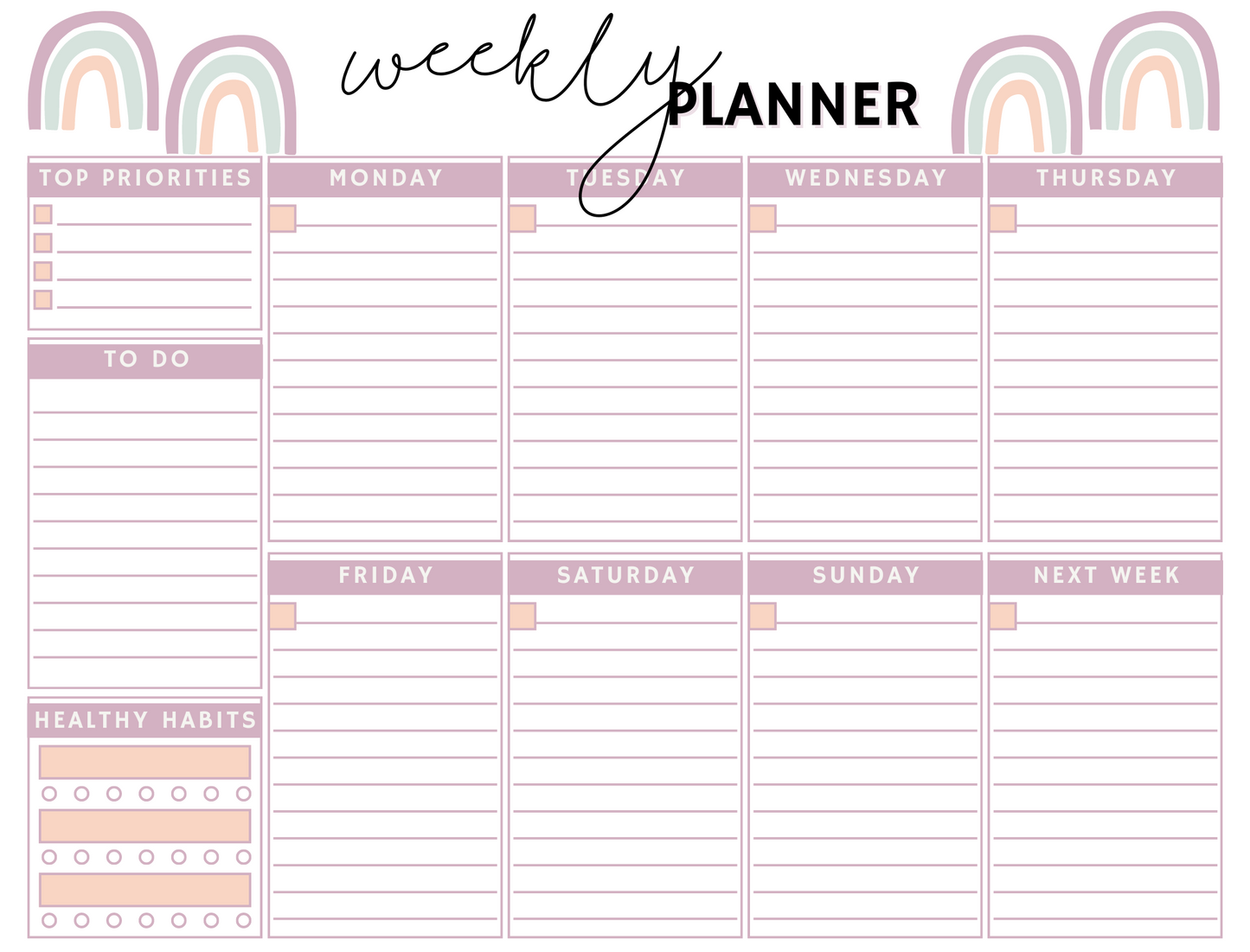 Weekly Planner Notepad - Rainbow Collection