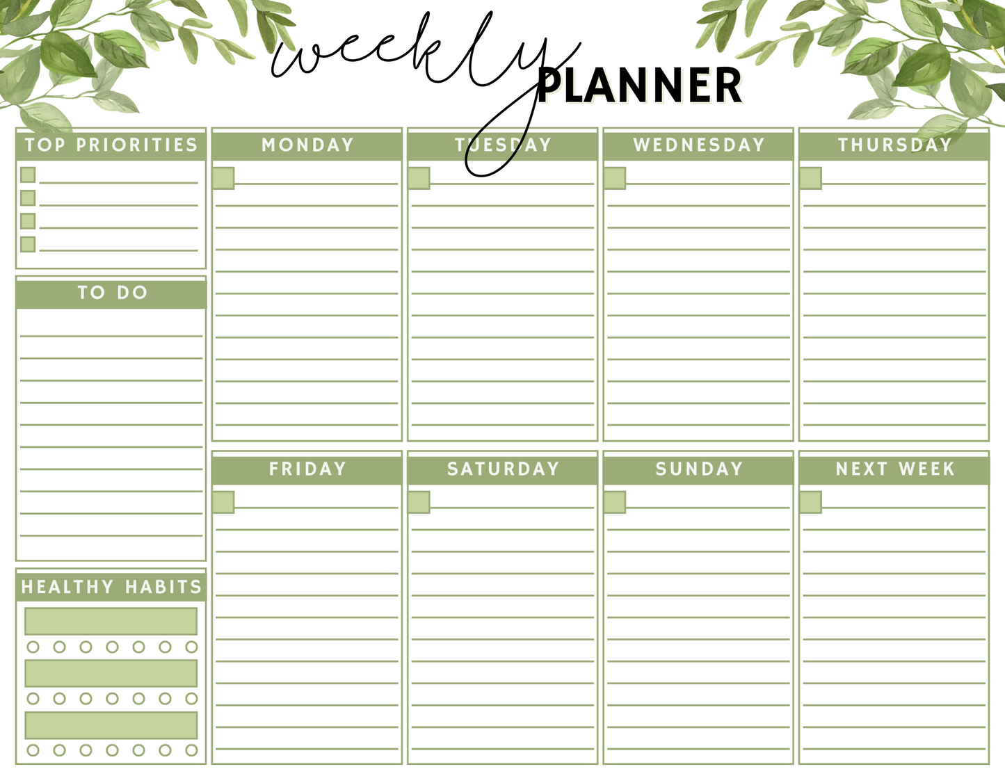 Weekly Planner Notepad - Plants Collection